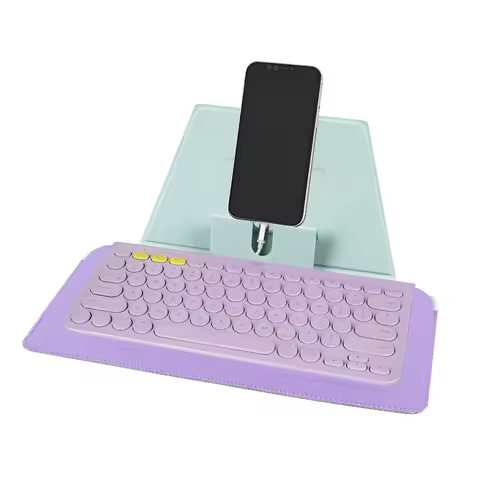 Geekria Vegan Leather Keyboard Sleeve Case with Phone Tablet Stand Holder for Logitech Pebble Keys 2