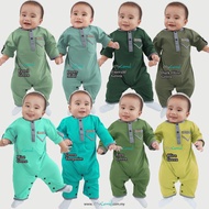 QALISH Baju Melayu Rompers (Green Colour), Baju Aqiqah, Baju Melayu Baby, Baju Baby, MyComel
