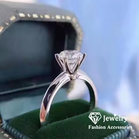 CC Wedding Rings For Women 1.25ct 6 Claws Cubic Zirconia Bridal Engagement Propose Ring Ladies Trend