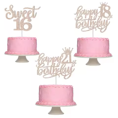 New Arrivals Rose Gold Happy Birthday Cake Topper 13th 16th 18th 21th 30th 40th 50th Age Adult Gifts