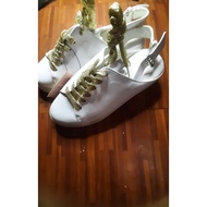 Women shoes size 35 Shoopen Library synthetic leather white gold lace New