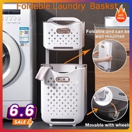 Foldable Laundry Basket With Wheels Wall Mounted Dirty Clothes Basket 2 Tier Laundry Baskets Movable