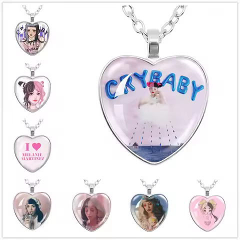 Singer Melanie Martinez Crybaby Glass Heart Shaped Cabochon Pendant Necklace Fashion Jewelry Necklac