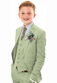 Tesscy Boys Linen Suit Slim Fit 3 Piece Summer Beach Wedding Light Weight Suit Kids Linen Suit Jacke