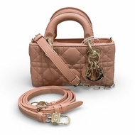 DIOR 迪奧 LADY D-JOY MINI 迷你三用包 皮革 粉色 金釦