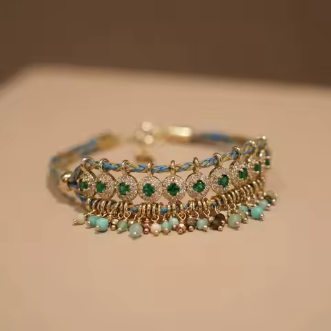 Elegant Vintage Green Turquoise Spring Bracelet Heavy Gold Russian Gold Hollow Design Bracelet Versa
