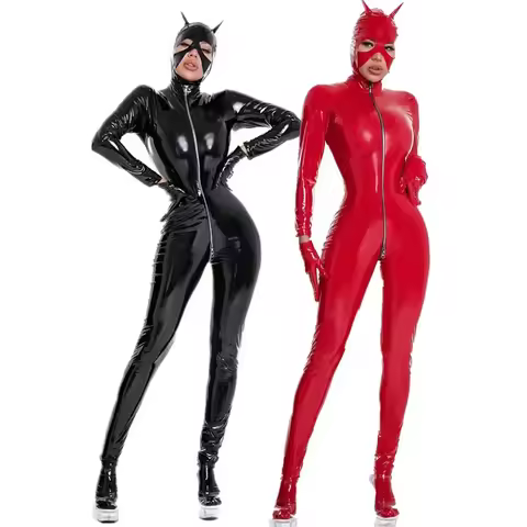 Just Saiyan Catsuit en Faux cuir PVC, look entrejambe ouvert, combinaison érotique, Latex PU brillan