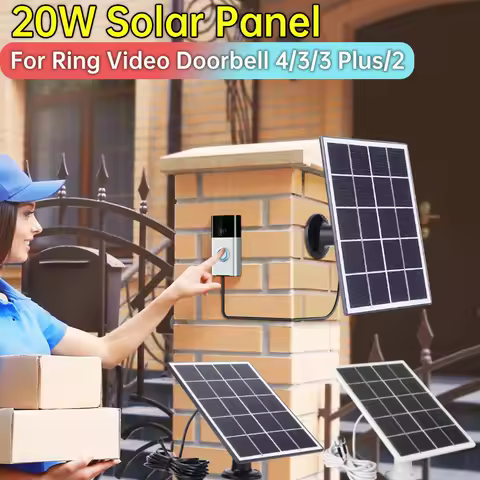 20W Solar Charger IP65 Waterproof Fast Charging 9.8Ft Charging Cable 360° Solar Panel Kit for Ring V