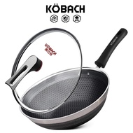 KOBACH Kitchen Wok 32Cm Nonstick Pan Stainless Steel Wok Honeycomb Wok Double Pattern Wok Frying Pan With Lid