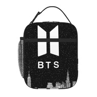 BTS Logo Kids lunch bag Portable School Grid Lunch Box Student with Keep Warm and Cold