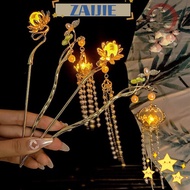 ZAIJIEE Lotus Emit Light Hairpin, Vintage Chinese Style Glows Lantern Flower Hairpin, Fashion Creati
