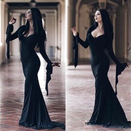 Addams Family Addams Black Medium Long Straight Hair Halloween Black Wednesday cos Wig
