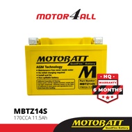 MOTOBATT Quadflex MBTZ14S Motorcycle Battery Premium Yuasa Replacement with AGM Technology Motor4all