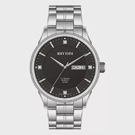 RHYTHM 麗聲 極簡設計簡約鑽標日期星期顯示不鏽鋼手錶-GS1603 銀框款