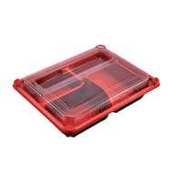 excel Food Box 3 Compartments Red-Black PET Lid Anti Fog (25 Sets/Pack) Jade Online