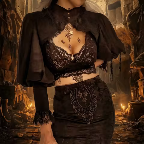 Lace Gothic Black Short Steampunk Crop Jacket Kawaii Vintage Gorgeous Palace Blouse Women Party Bole