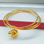 Gold 999.9 Sansheng III Glossy Single Circle Palace Bell Bracelet Palace Bell Necklace Jewelry