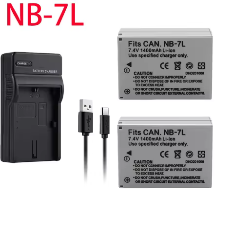 NB‑7L Battery 1400mAh LED Dual Charger with Type‑C Port for Canon PowerShot G10 G11 G12 SX30IS Camer
