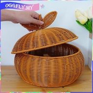 [oggfly] Rattan Basket with Lid Breakfast Basket Storage Basket Holder Imitation Rattan