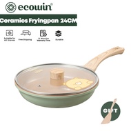 Ecowin 24cm Ceramic Pan Non Stick Frying Pan with Lid Suitable For All Stoves