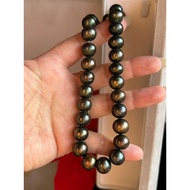 Large glossy real pearl necklace, 11.6 to 12.6 mm, multi-colored luster, some slightly large, 41 cm 