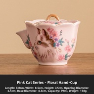 Tea Separation Filter Teapot with Cat Pattern and Crack Glaze