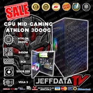 Gaming System unit  Athlon 3000G b450m 8gb ram 120gb ssd Radeon Vega 11 power cord