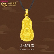 Chinese Gold 999 Pure Gold Guanyin Bodhisattva Pendant Men's Pure Gold Necklace Girls Braided Rope Gold Pendant