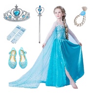 Frozen Dress Princess Inspired Costume Cosplay Wand Crown Glove Birthday Party Girl Kids Baju Kostum