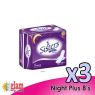 Sisters Sanitary Napkin Night Plus 8s w/ Wings X 3PACKS
