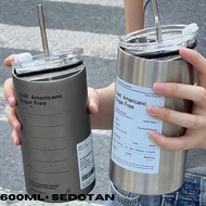 Stainless Steel 304 Cup Tumbler Coffee Cup 600ml/900ml Thermos Vacuum Mug Americano Portable Free Stainless Straw