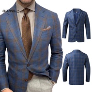 channelly Men Anti-wrinkle Coat Formal Occasion Blazer Stylish Plaid Print Business Suit Jacket for Groom Wedding Anti-wrinkle Double Buttons Patch Pockets Formal Lapel Design