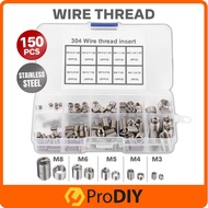 PRODIY 150PCS Wire Thread Insert Thread Repair Kit Threaded Insert Helicoil Set Stainless Steel Heli