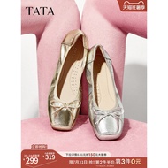 TATA TATA Hehe Silver Ballet Shoes Flat Shoes Women's Shoes Soft-Soled Peas Shoes Women Sheepskin Sh