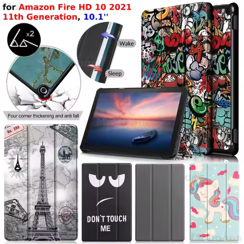 Stand Cover for Amazon Fire HD 10 Case 2021 11th Gen 10.1'' HD10 Plus Sleep/Wake Shockproof PU Leath