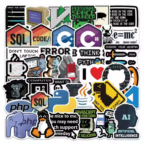 10/30/60pcs Cartoon Programming Stickers Geek Python Java Internet Php Docker Decals Luggage Laptop 