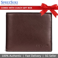 Coach Men Men Wallet In Gift Box Compact Id Wallet In Sport Calf Leather Mahogany # F74991