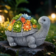 Solar Turtle Statue Garden Decor for Outside with Succulents and 7 LED Lights – Cute Lawn Ornaments