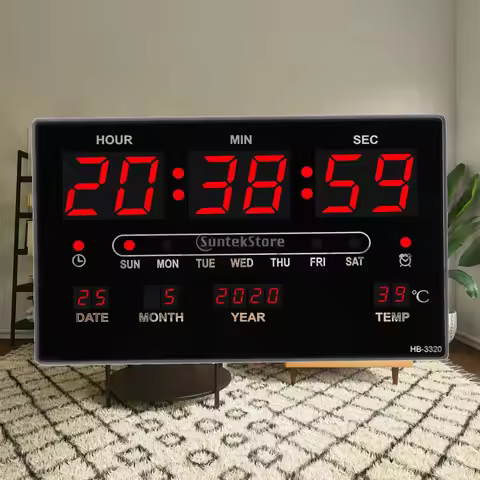 Large 2.36 Inch LED Digital Wall Alarm Clock with 24H 12H Display Calendar Timer for Home Office Bed