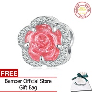 BAMOER 925เงินสเตอร์ลิงคริสตัลกุหลาบเสน่ห์ลูกปัดดอกไม้เปลี่ยนสีได้อัลตราไวโอเลตสำหรับผู้หญิงสร้อยข้อ