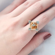 花磚戒指 - 琥珀