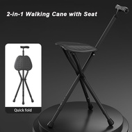 Walking Stick with Seat Adjustable Folding Cane Seat Aluminum Alloy Crutch Chair with Stool Elderly Seat  LED Lighting