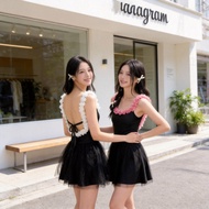 Black Spaghetti Strap Dress Weighted Neck Slip Style 90s Fashion