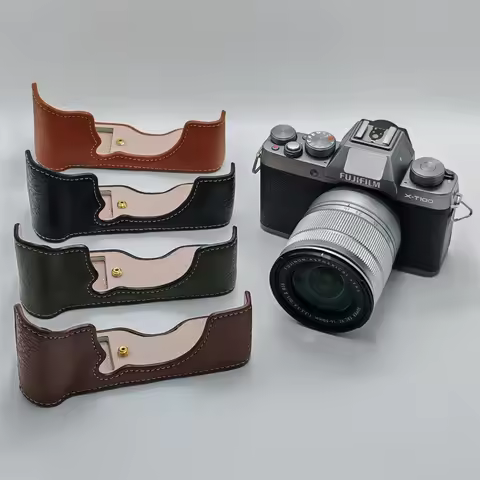 PU Leather Camera Half Case for Fujifilm XT100 Fuji X-T100 Bottom Base Cover Battery Opening Body Sk