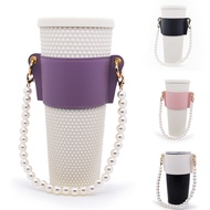 Reusable PU Leather Sleeve with Pearl Chain for Tyeso Starbucks Tumbler Large Drinks