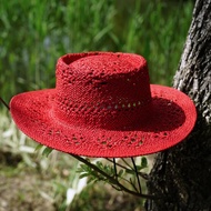 Handmade Red Straw Hat Hollow Out Summer Hats for Women Fedora Hat Ladies Sun Hat Wedding Party Beac