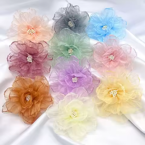9CM Fresh Organza Flower Brooch Women Jewelry Accessory Pin Bag Hat Clothing Accessory Corsage
