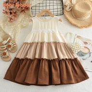 Bear Leader New Clothes Baby Girls Pathwork Lace Sleeveless Princess Dresses Summer Korean Version M