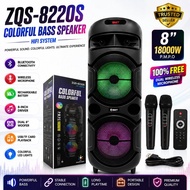 ZQS-8220S Wireless Party Speaker Bluetooth Portable Karaoke Speaker Dual Wireless Mic RGB LED Super 