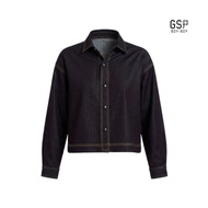 GSP BOY BOY Womans Shirt Soft denim Crop shirt เสื้อเชิ้ต แขนยาว สีดำ DC3IBL